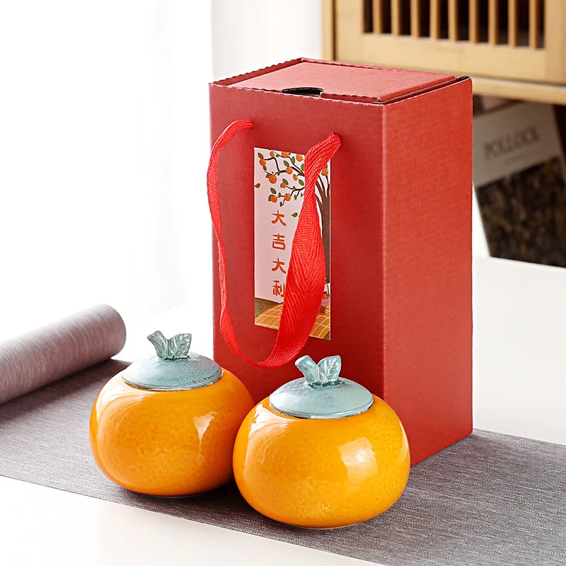 

200ml Ceramics Tea Caddies Orange Shape Oolong Container Travel Tea Bag Sealed Jar Coffee Powder Canister Household Storage Tank