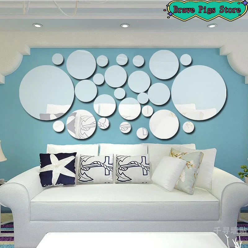 26 قطعة ثلاثية الأبعاد مرآة مستديرة الاكريليك مرآة الجدار ملصق DIY بها بنفسك غرفة نوم الحمام والتلفزيون خلفية غرفة ملصق الجدار الديكور