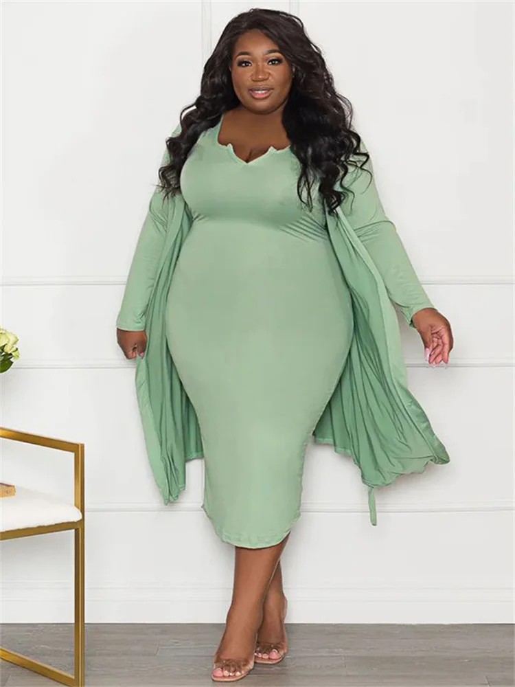 Wmstar Plus Size Dress Sets 2 Piece Outfits Maxi Dresses Out Wear Coat Sexy Matching Suit Fall Clothes Wholesale Dropshipping