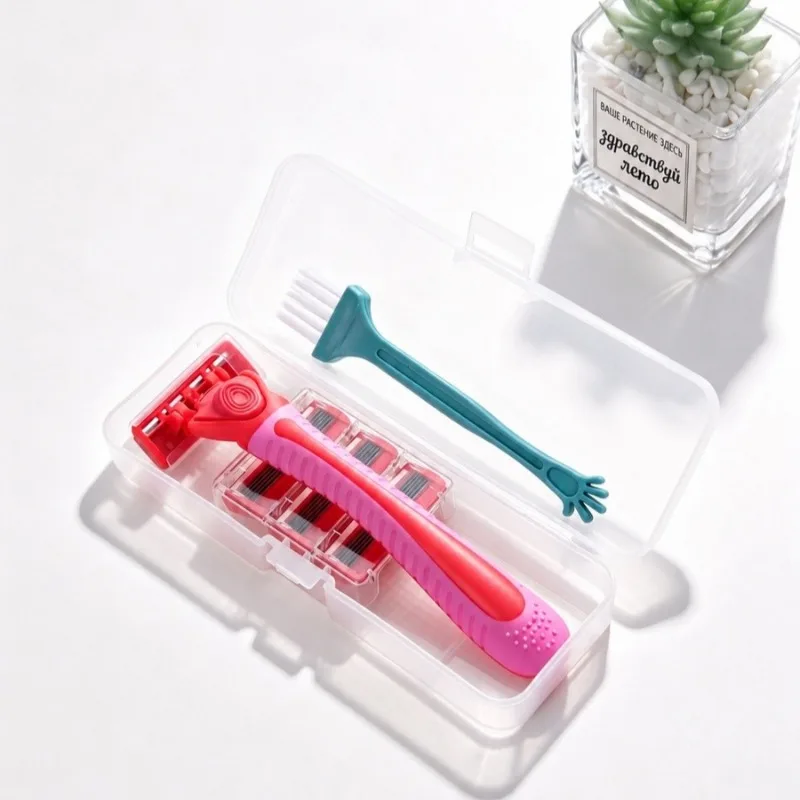 Manual Shaver with 6 Layers of Blades, Full Body Hair Remover for Leg and Armpit Hair, 4 Blade Heads+1 Brush+storage Box