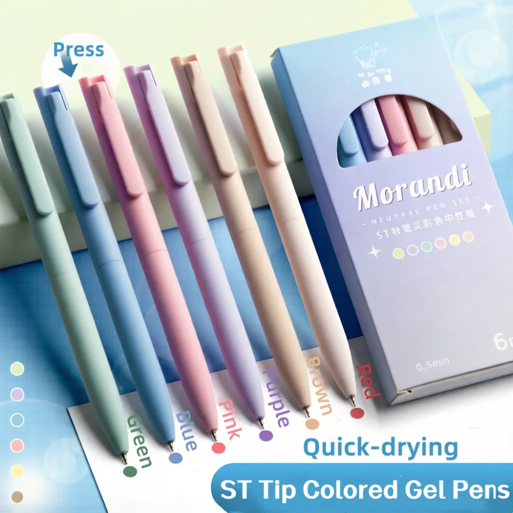 

6Pcs Colored Gel Pens 0.5mm Quick-drying Press Colorful Gel Pen for Students Note Taking Art Sketching School Office Supplies