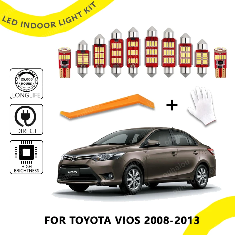 

8Pcs For Toyota Vios 2008 2009 2010 2011 2012 2013 Canbus Interior LED Vehicle Bulb Indoor Dome Map Reading Trunk Light