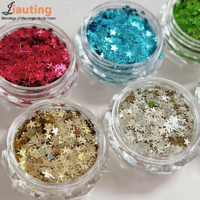 1Jar Mini Sparkling Star Nail Glitter Sparkling Pentagram Nail Decoration Nail Salon Design Cute Accessories DIY Nail Art Design