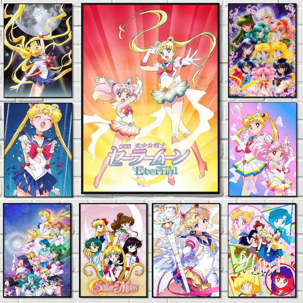 Anime Sailor Moon Selbstklebende Kunstposter, Whitepaper-Drucke, Poster, Kunstwerke, ästhetische Kunst, Wandmalerei