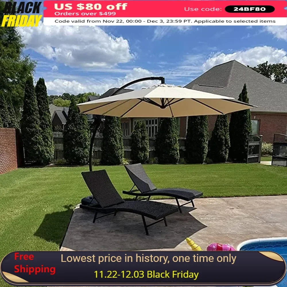 

Terrace Umbrella, 12 Foot NAPOLI Curved Offset Umbrella, Outdoor Cantilever Umbrellas with Pool Garden Deck Base