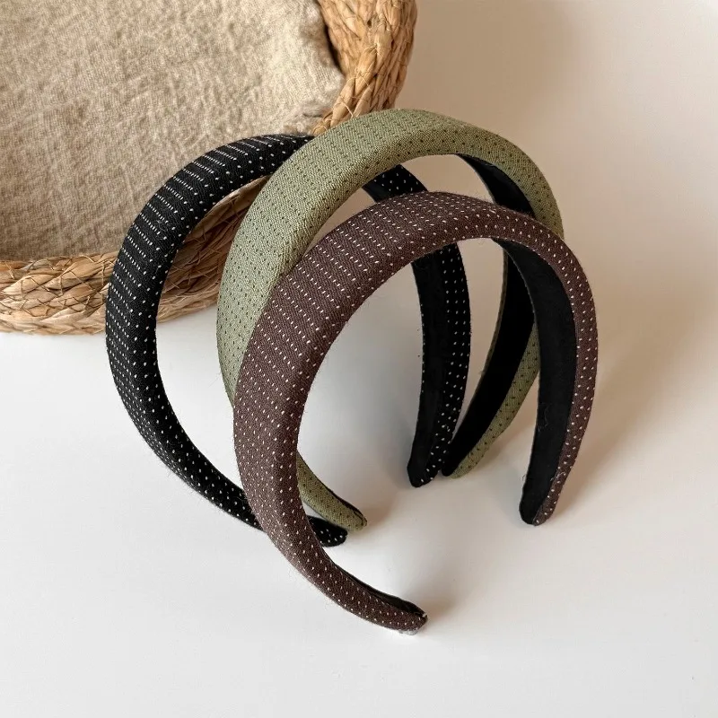 Vintage Daily Commute Small Polka‑Dot Fabric Sponge Headband, Volume Boost Padded Hair Hoop, Elegant All‑match Press Hairband