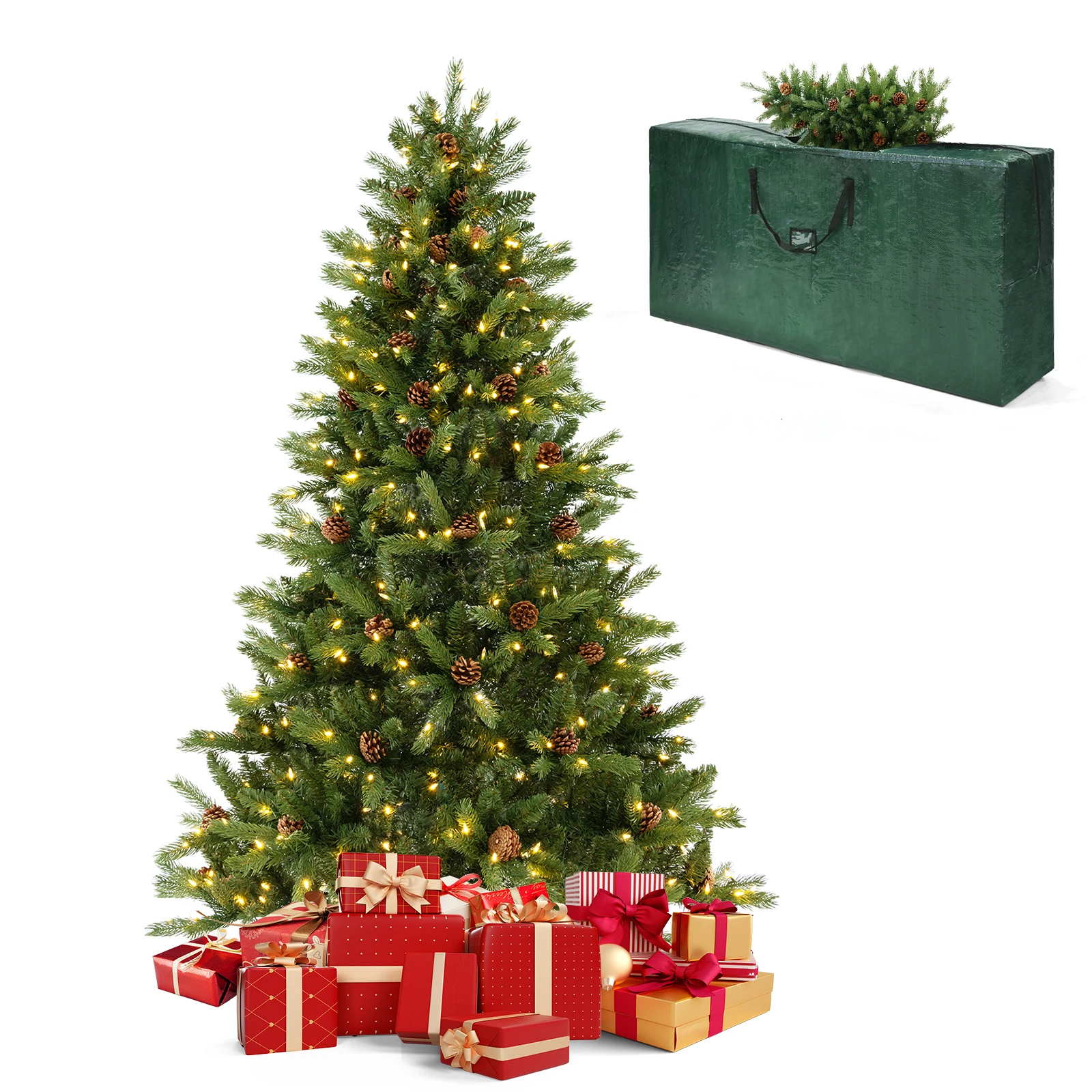 

6 FT Pre-Lit New PE & PVC Christmas Tree 3-Minute Quick Shape with Storage Bag