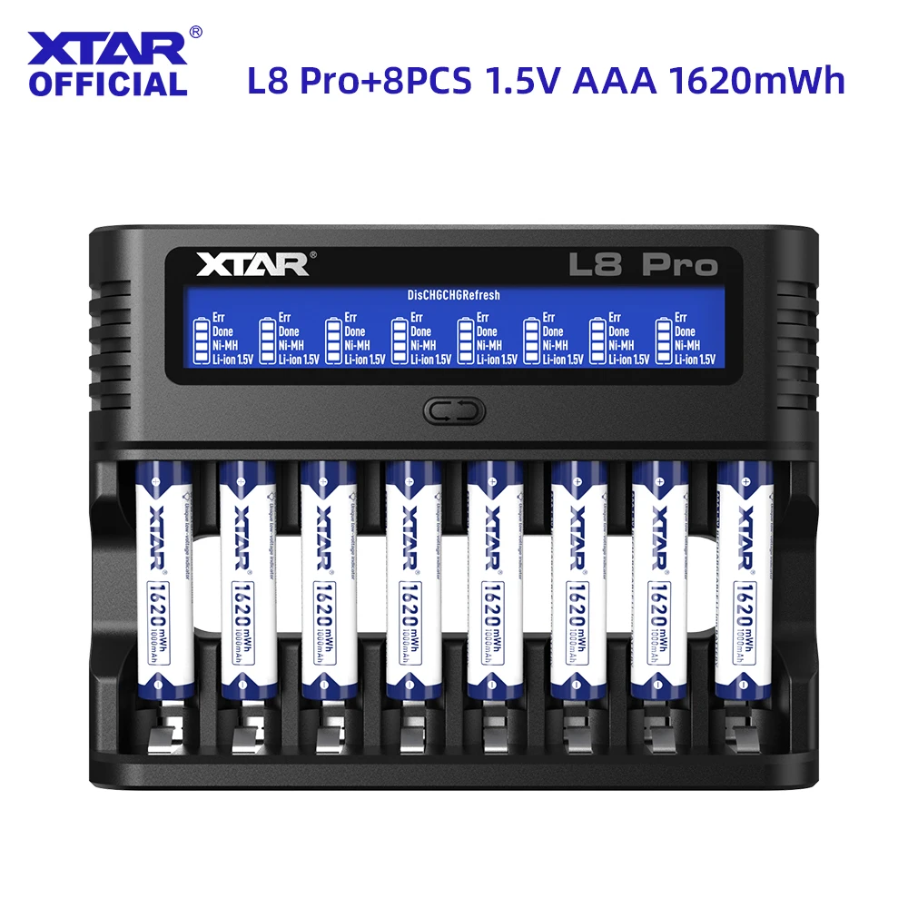 XTAR L8 Pro Charging Kit with 8-Slot Dock & 8×AA 4150mWh or 8×AAA 1620mWh 1.5V Li-ion Rechargeable Batteries USB-C  Dual Repair