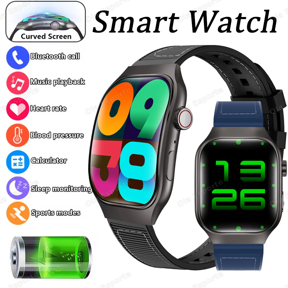 

Новые умные часы с изогнутым экраном, 2,01 дюйма, AMOLED-экран, Bluetooth-вызов, монитор сердечного ритма, часы, водонепроницаемые спортивные умные часы