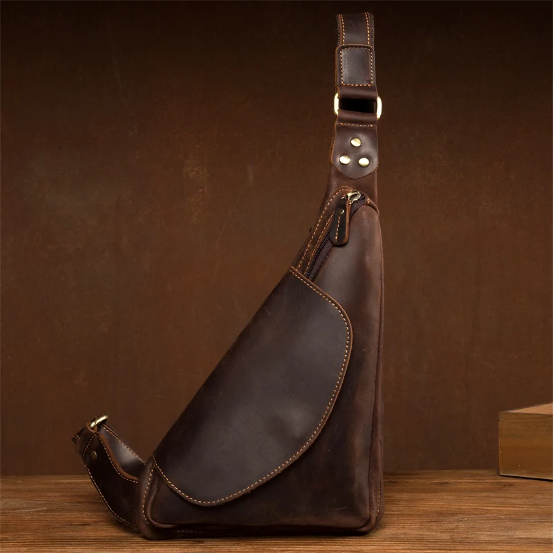 Bolso de pecho retro con personalidad para hombre, bolsa informal de cuero de vaca, bolso de hombro de cuero de Caballo Loco, bolso de pecho de moda