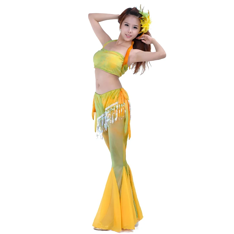 Belly Dance Clothing Tie-Dye Tassel Pants Set Sexy Practice Dream Set Dance Costume Accessories Performance Dance wear Suit