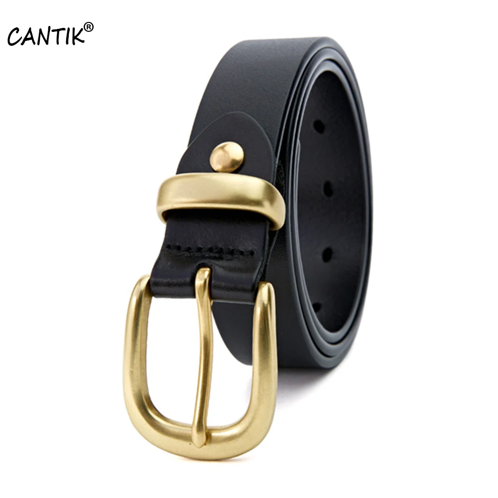 

CANTIK Top Quality Cow Genuine Leather Belts Retro Brass Pin Buckle Metal Jeans Female Styles Accessories 3.3cm Width CK10410