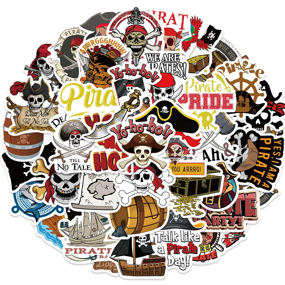 50PCS New Trendy Cartoon Cool Pirate Graffiti Helmet Water Cup DIY Waterproof PVC Children\'s Toy Reward Sticker