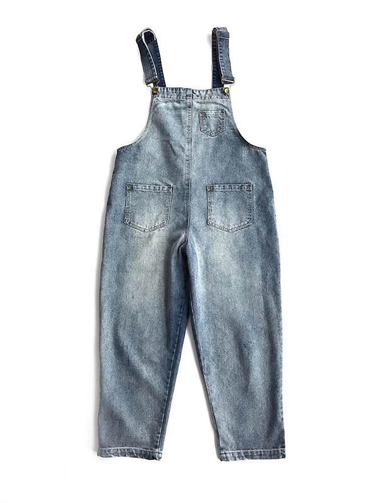 

Summer Women's Korean Sle Oversized Dungarees Loose Wide Leg Jeans Anti-wrinkle High Waist Button Fly Light Blue Denim