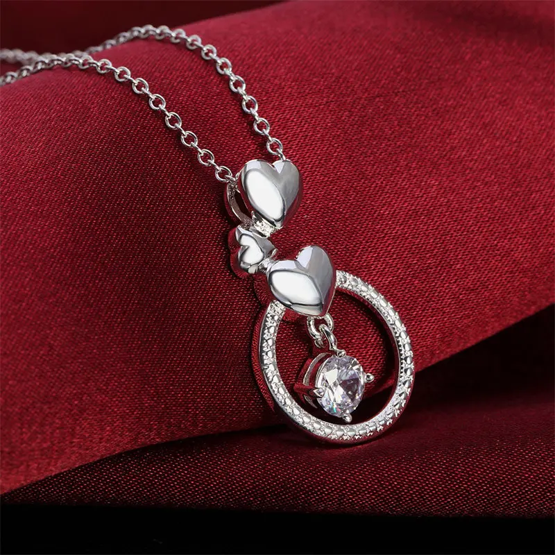 

18-24 Inches 925 Sterling Silver Fine Round Heart Zircon Women Necklace For Charm Fashion Gift Jewelry Party Wedding