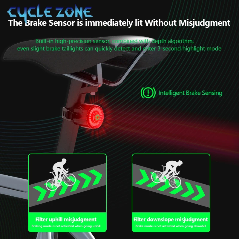 Smart Bike Tail Light Type-C Charging Night Bike Warn Rear Lights Cycling Safety Dual Bracket LED Bicycle Red Lamp MTB Taillight