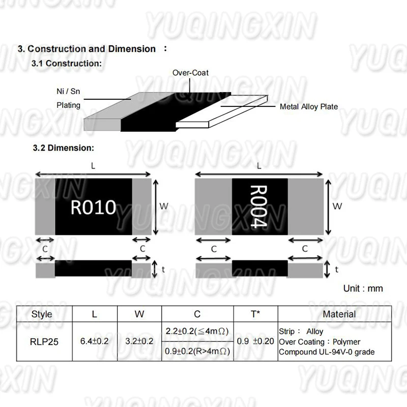 Resistor de filme metálico, baixo resistor de chip TCR, 2512, 2W, 1%, 0,0005, 0,001, 0,005, 0,01, 0,25, 0,04, 0,05, 0,1, 0,15, 0,2, 0,3, 0,5 OHM, PCes 50