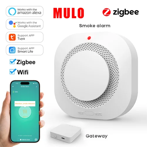 Tuya ZigBee WiFi Detector de humo inteligente Sensor de alarma seguridad del hogar protección contra incendios para sistema de seguridad del hogar a través de la aplicación Smart Life