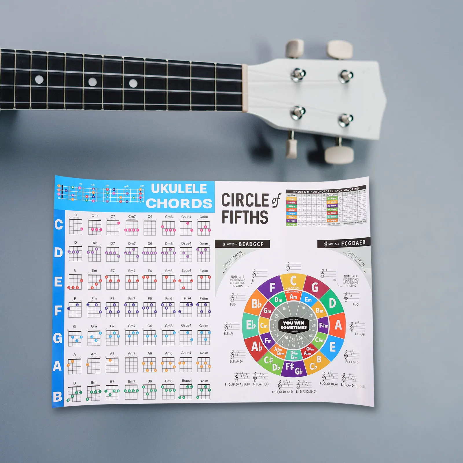 

Chord Chart Ukulele Poster for Learning Ukelele with Reference Guide Large Note Guitar Beginner Chords