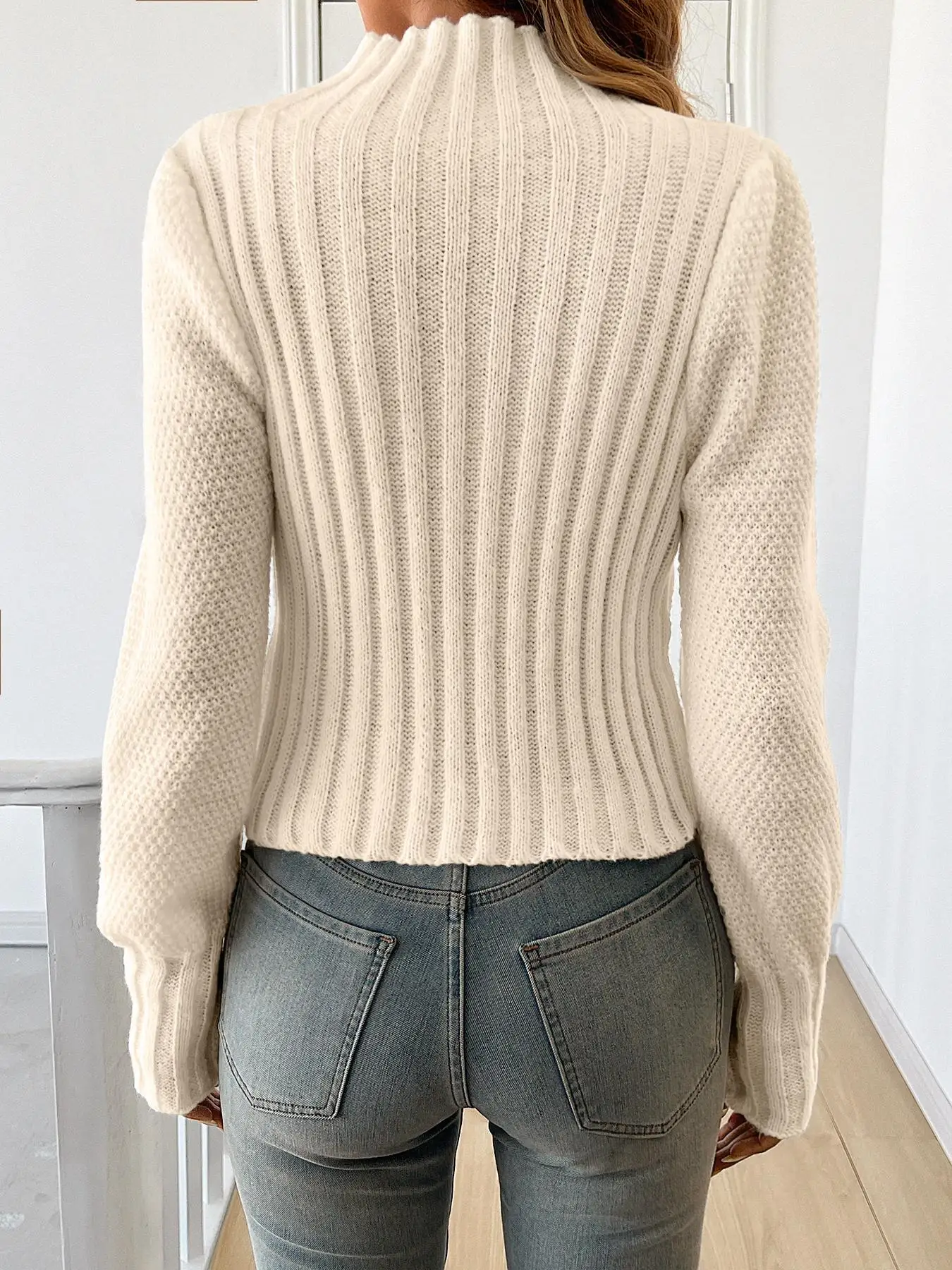 Damski sweter dziergany, casualowy, z długim rękawem, elegancki, modelujący talię, modny, idealny na wiosnę i jesień, rekomendowany na wakacje.