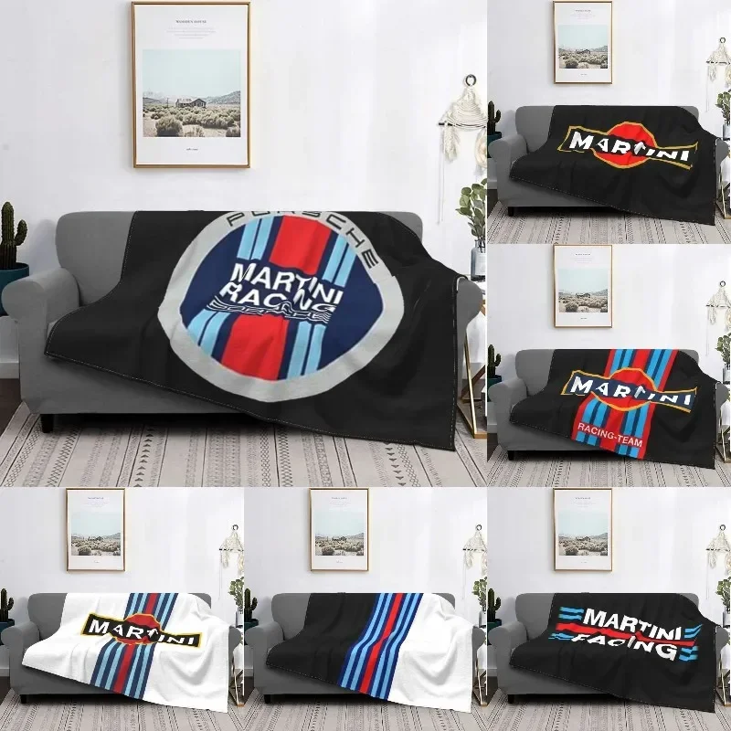 Ultra-Soft Fleece Martini Racing Team Throw Blanket Warm Flannel Stripe Motor Racing Blankets for Bedroom Office Sofa Quilt