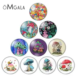 Colorful Paintings Mushroom mixed 10pcs 12mm/18mm/20mm/25mm Round photo glass cabochon demo flat back Making findings