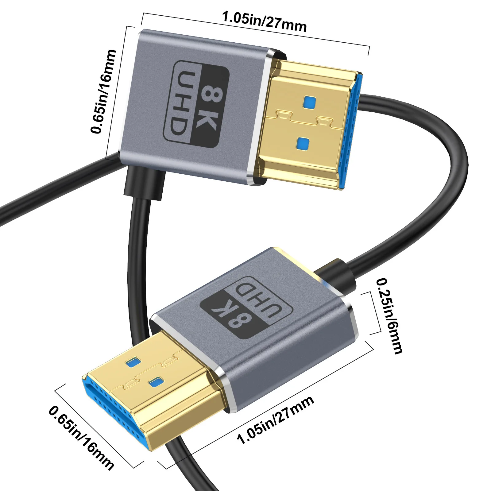 Coaxial HDMI 8K HDMI 2.1 Cable Ultra High Speed 48Gbps Thin HDMI 2.1V Audio Video Cord Φ2.5mm, 8K@60Hz 4K 5K Dynamic HDR eARC