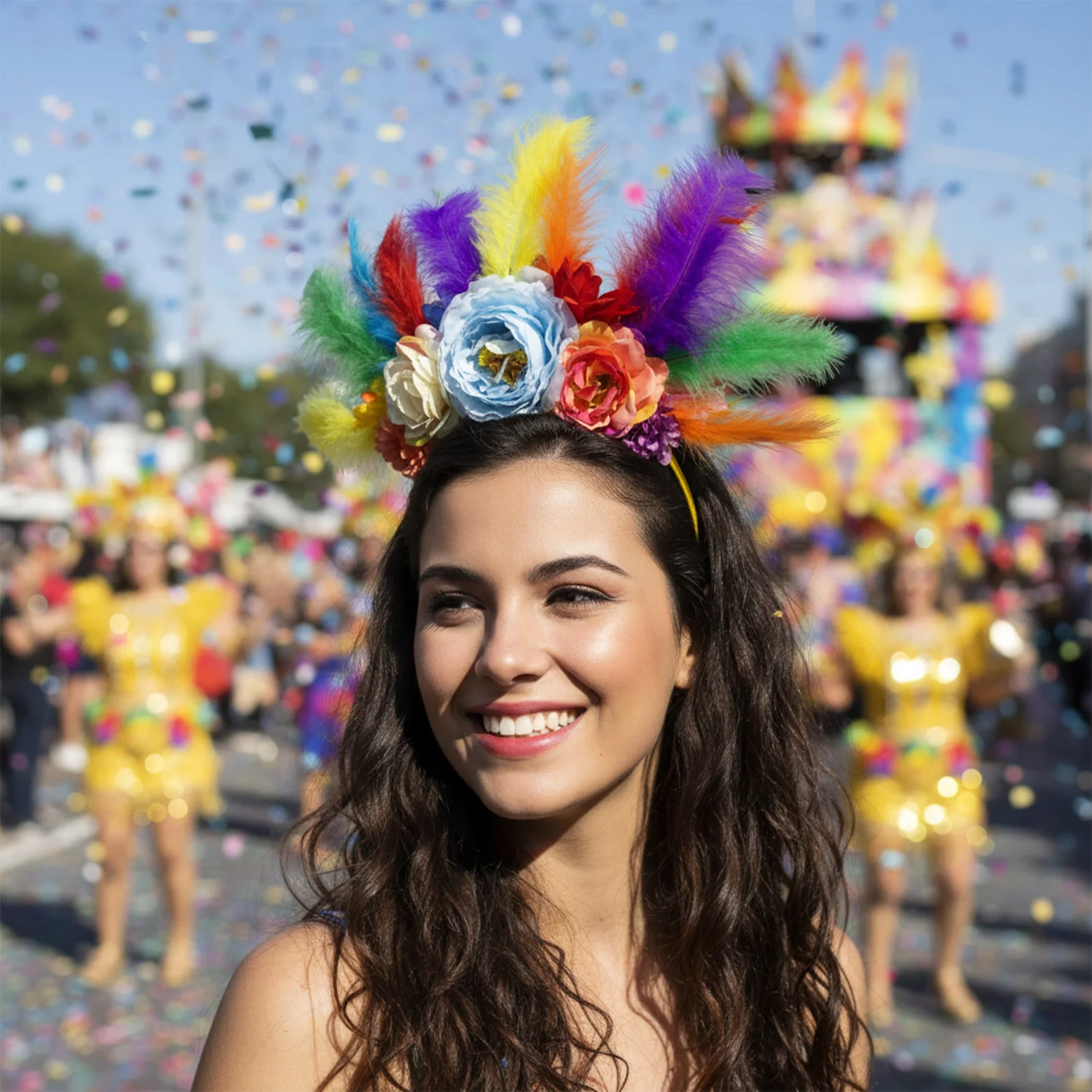 

Mardi Gras Flower Headband for Women Colorful Fake Floral Hairband Carnival Hairpiece Festival Party Headwear