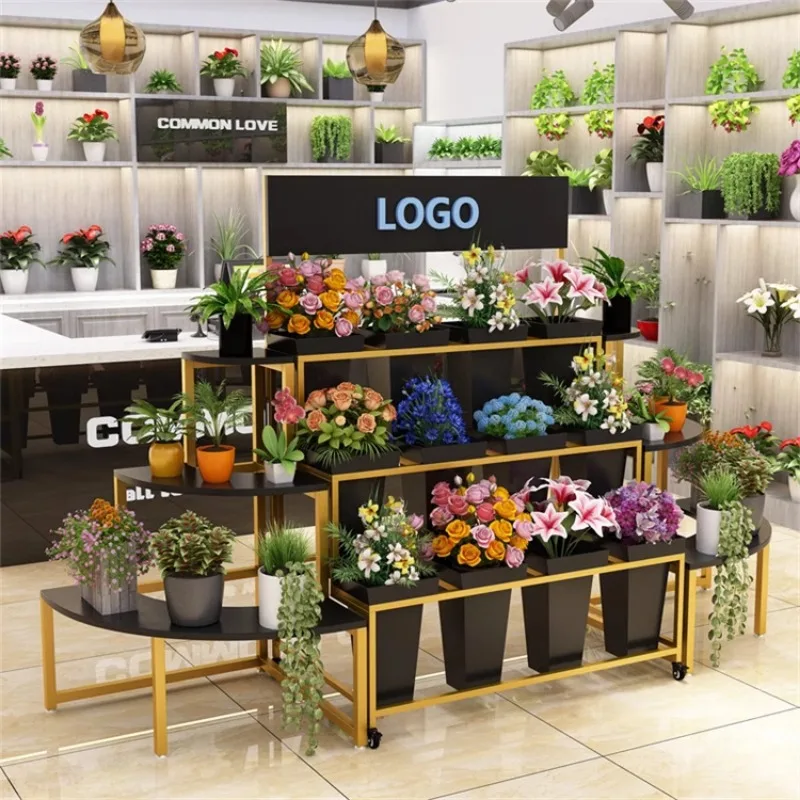 Display Stand, Corner Floor-standing Stand in the Flower Shop, Ironwork Stepped Multi-layered Display Stand
