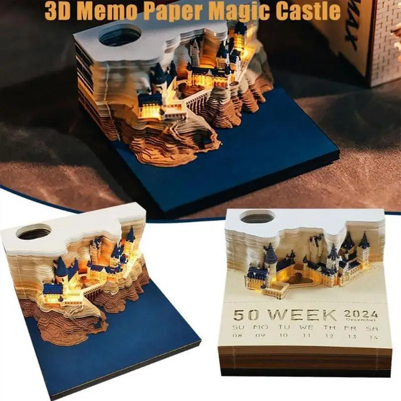 3D Calendar Memo Pad Magical Castle Timepiece Calendar 2024 Rip Away Calendar 3D Art Notepad Tear Away Calendar Sculpture