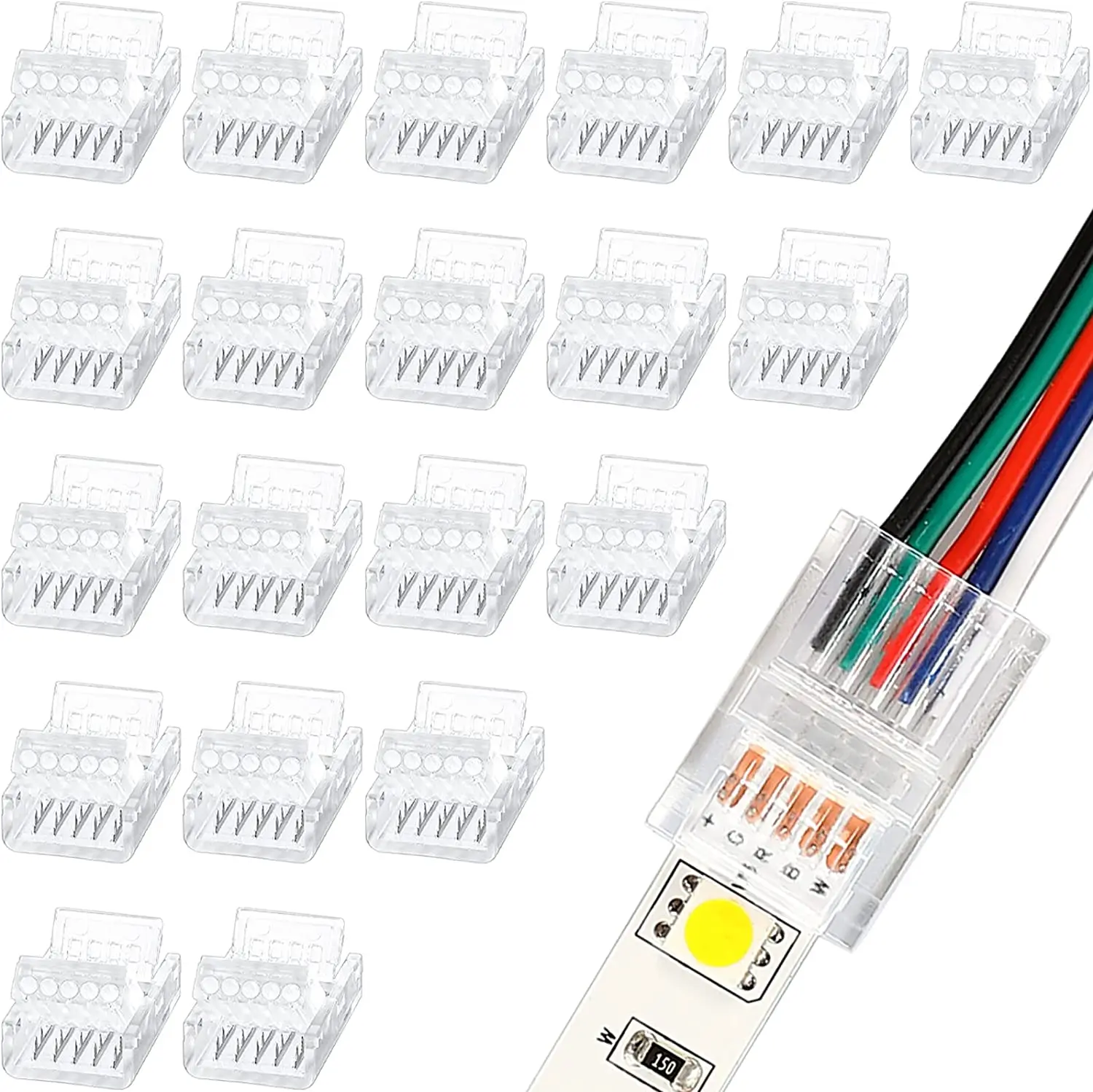 20pcs LED Strip Connector 2/3/4/5/6pin Electric Wire Connector For 5050 RGB CCT RGBW LED Strip Lights To Wire Connection Use