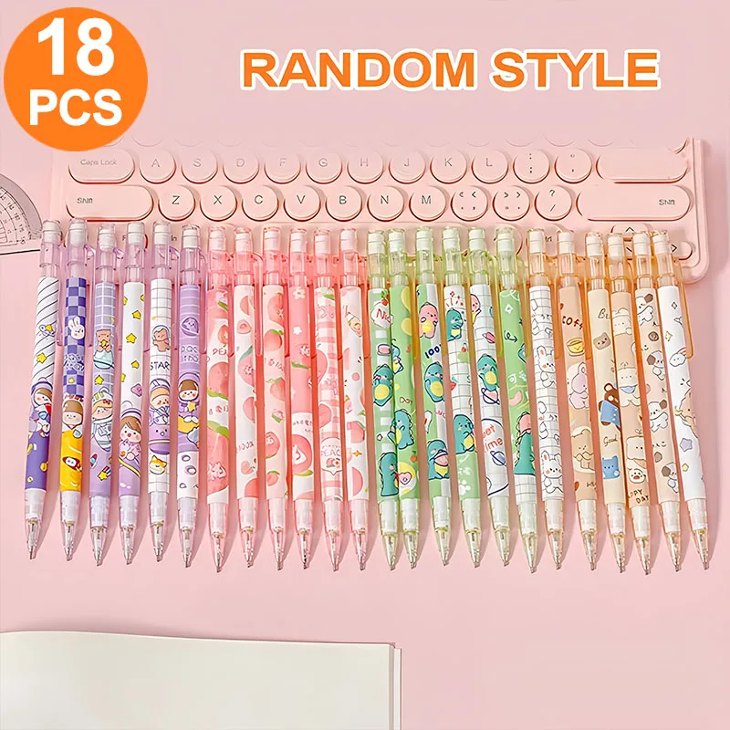 18 Mechanical Pencils with Printed Patterns, 6.89 Inches Long, Come with an Eraser, Easy to Erase Writing, Suitable for Office, Drawing, Note-Taking, Office Supplies, School Supplies, Stationery Sets, Back-To-School Season