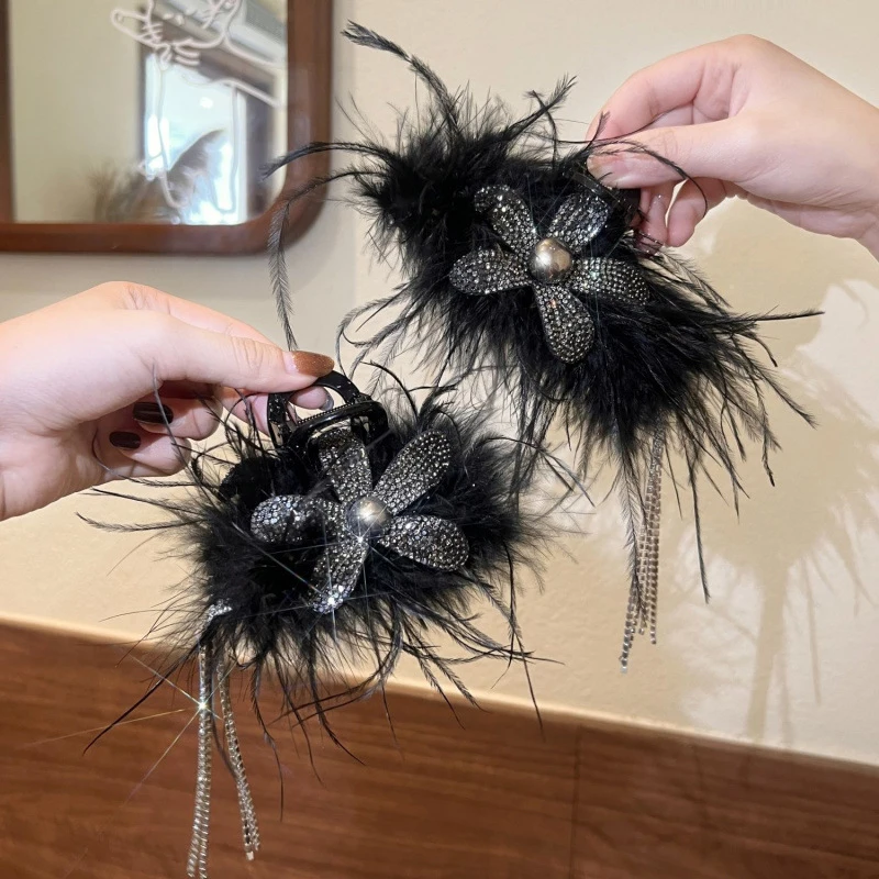 Elegant Fashion Princess Feather Hairpin For Women Hair Claw Clips Headdress Long Tassels Grab Clip Female Hair Accessories