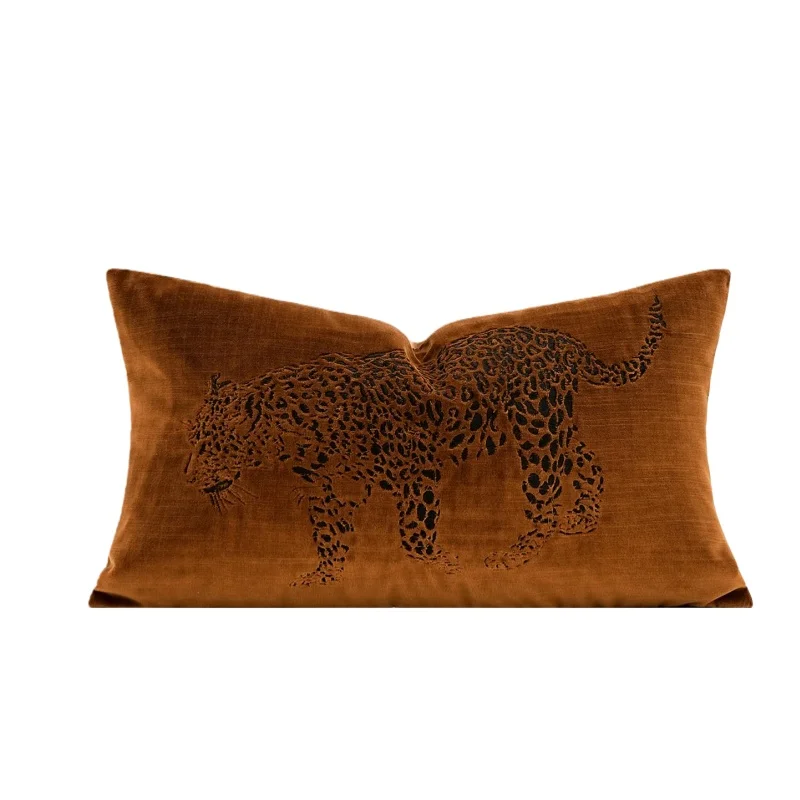 

Modern Safari Style Leopard Lumbar Pillows Textured Velvet Cushion Case Luxury Decorative Pillow Cover for Bedroom Living Room