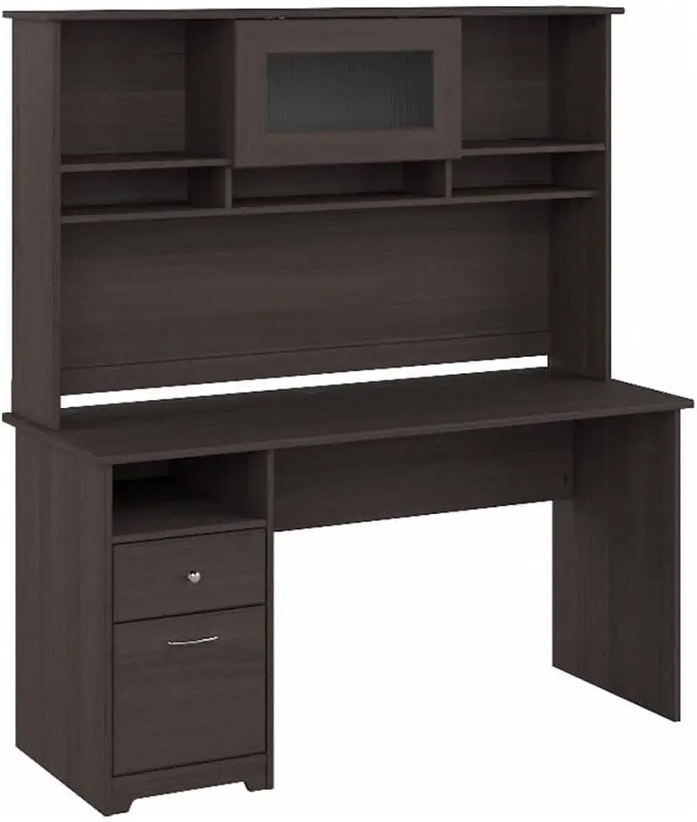 60W Single Pedestal Desk and Hutch, Heather Gray