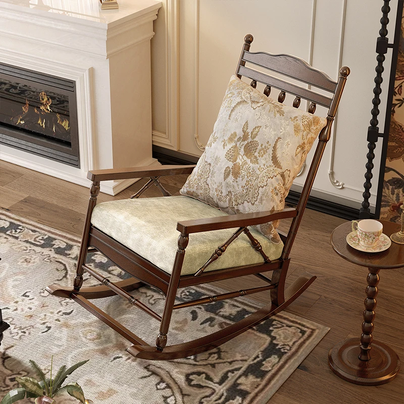 

Vintage lazy rocking chair recliner adult balcony home leisure chair adult sofa chair living room solid wood