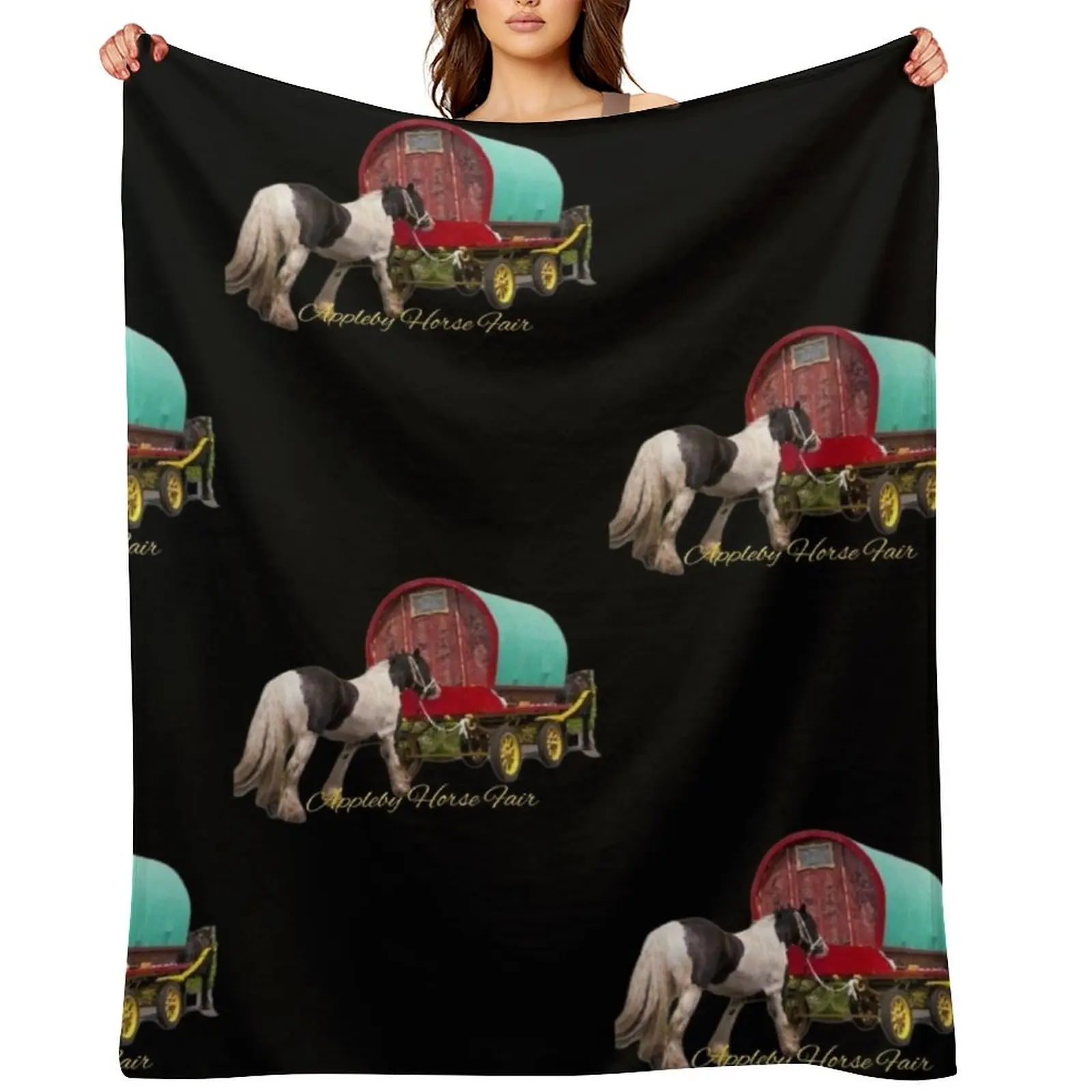 

horse drawn caravan, Appleby fair Throw Blanket Hairys Warm Camping Decoratives Blankets