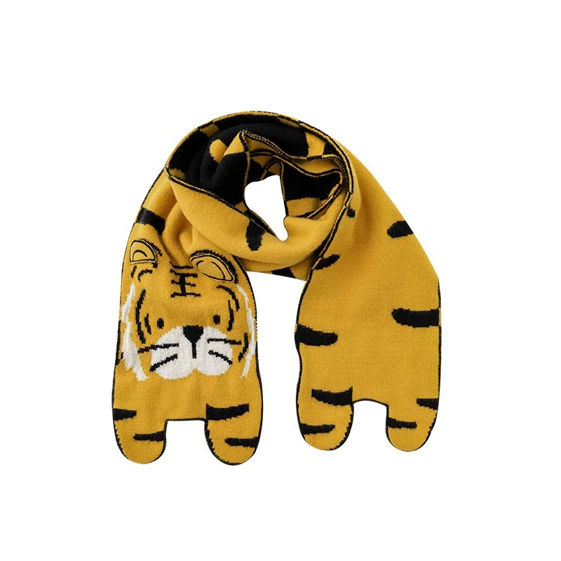 

Kids Scarf 2022 Chinese New Year of Tiger Winter Long Scarves Two Side Different Color Soft Warm Knitted Scarf for Boys Girls