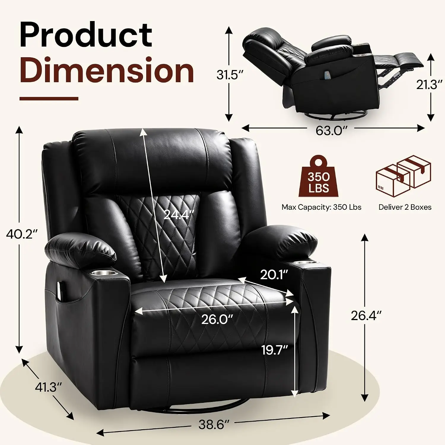 Oversized Recliner Chair, 360° Swivel Rocker Recliner for Big and Tall Person, Manual Control Recliner with Heat & Massage for L