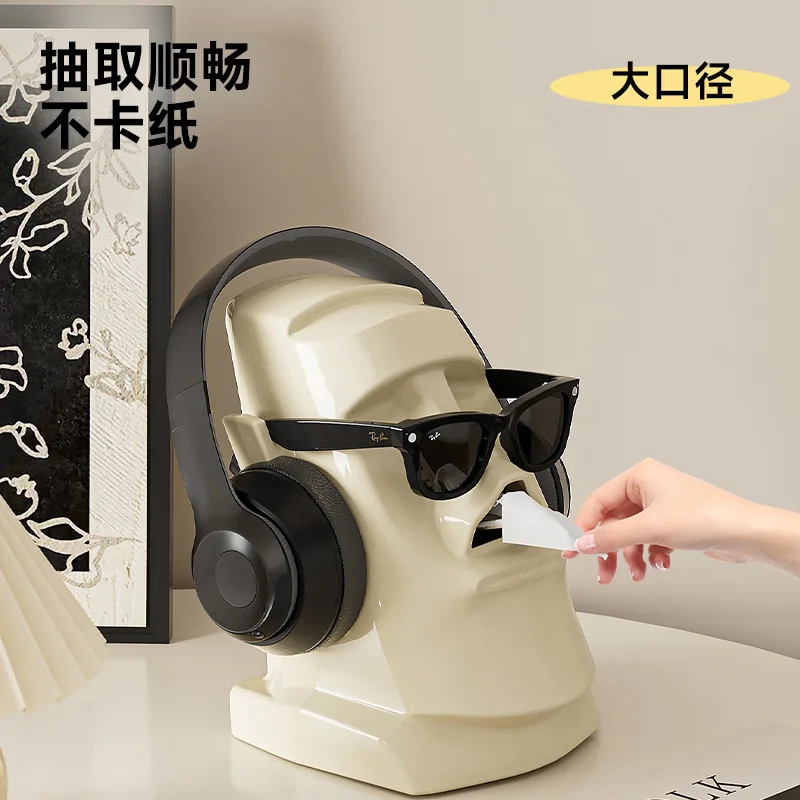 Creative Plaster Tissue Box Holder Multifunctional Living Room Easter Statue Desktop Headphone Stand