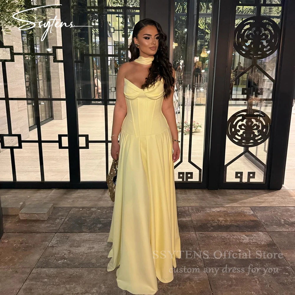 SSYTENS Light Yellow Evening Dresses Sweetheart Satin A Line Vestidos Para Mujer Elegant Dresses For Special Event Customized