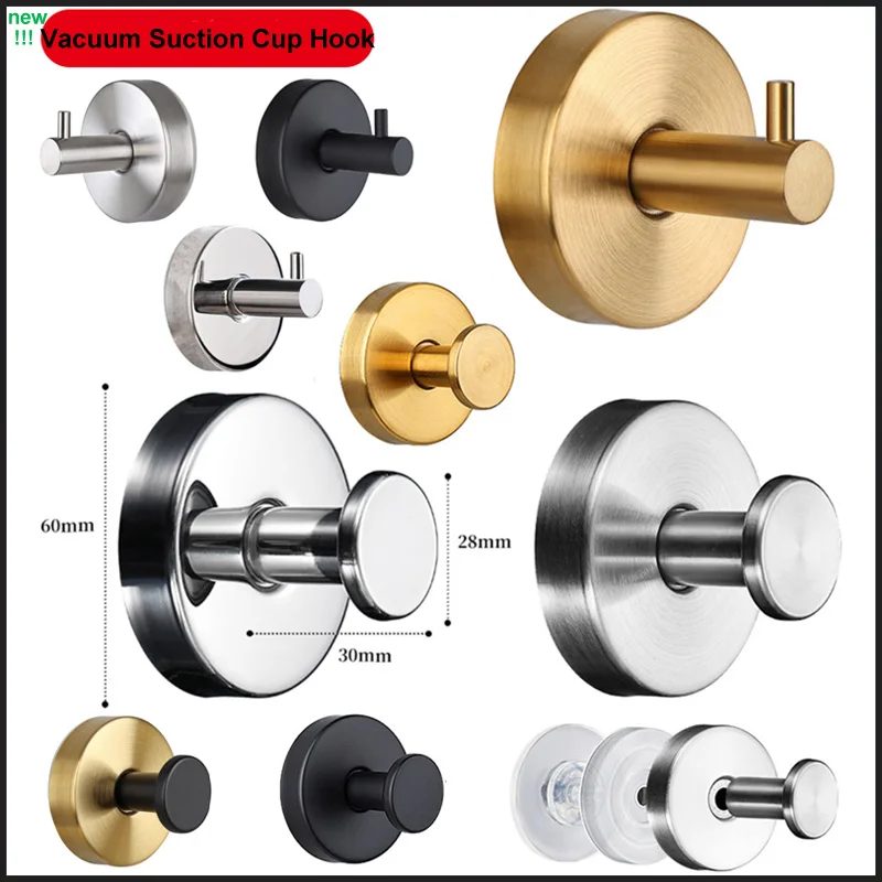 Vacuum Suction Cup Hooks Bathroom Towel Hanger Stainless Steel Hook For Shower Glass Hangers Self Adhesive Bathroom Wall Hooks