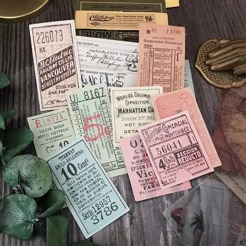 14 Pcs 레트로 티켓 정크 저널 Ephemera 빈티지 스티커 오래된 영수증 DIY 공예 앨범 미적 스티커 Scrapbooking 재료