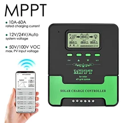 MPPT 12V 24V Auto Solar Charge Controller WiFi Solar Panel Regulator Dual USB 60A 50A 40A 30A Lifepo4 Lead Acid Lithium Battery