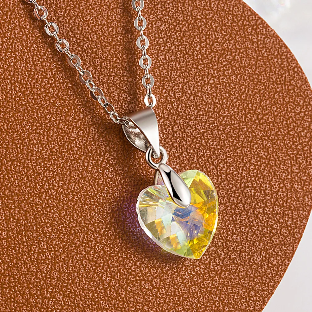 925 Sterling Silver Heart Yellow Zircon Pendant Choker Aesthetic Necklaces For Women Luxury Elegant Jewelry Accessories