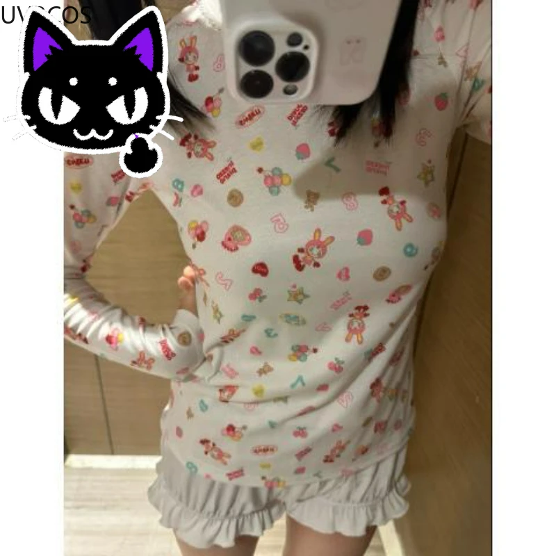 2025 misa hot sale Sweet Crop Tops Lolita T-shirt Women Y2k Aesthetic Cartoon Bunny Print Summer Tees Japanese Grunge Harajuku F