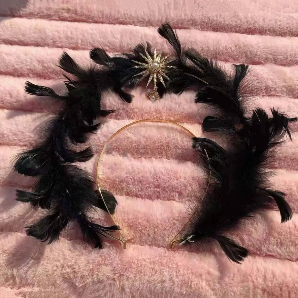 Fashion Goddess Feather Headband Star Sun Angel Wing Hair Hoop Headwear Double Layer Lolita Hair Bands Children