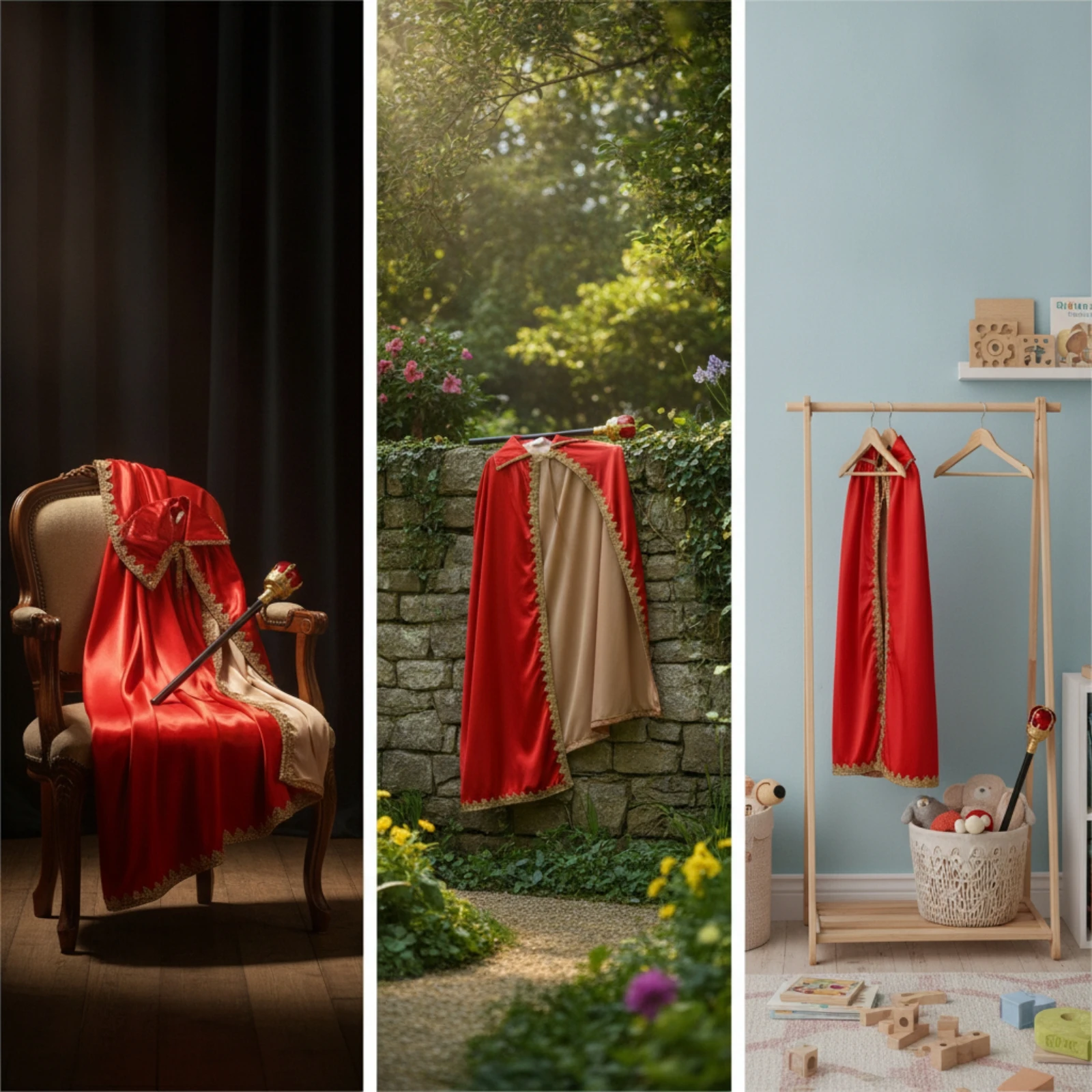 Costume Cloak with Rod Red King Cloak with Crown and Scepter King Robe with Scepter Luxurious Apparel Soft for Cosplayers