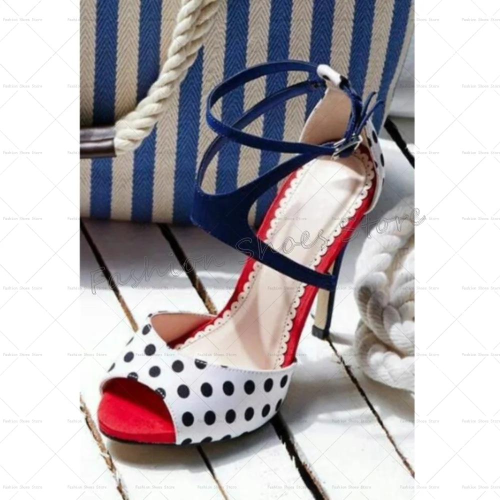 

Polka Dot Pattern Peep Toe Buckle Strap Sandals Round Toe Women Shoes Thin High Heels Party Banquet Dating 2025 Zapatos Para Muj