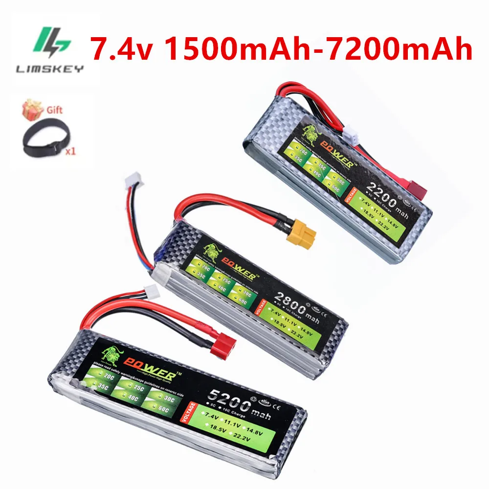 7.4V 1800MAH 2200MAh 2800MAh 3300MAh Lipo Battery for RC Car FPV Quadcopter Helicopter Drone Racing Model Hobby 7.4V lipo 2S 45C